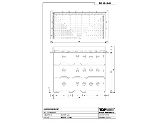 TopWet Kontrollschacht für Gründach mit begehbares Kunststoffgitter 400 mm x 400 mm x 1230 mm