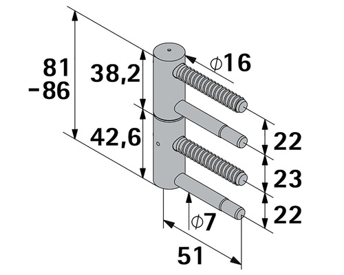 Technische Zeichnung eines Türbandes mit Maßangaben