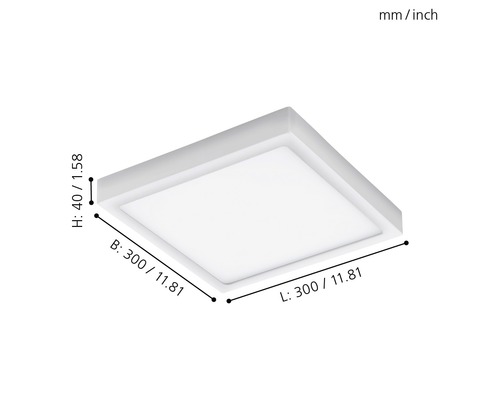 Quadratische Deckenleuchte mit den Maßen 300 x 300 x 40 Millimeter
