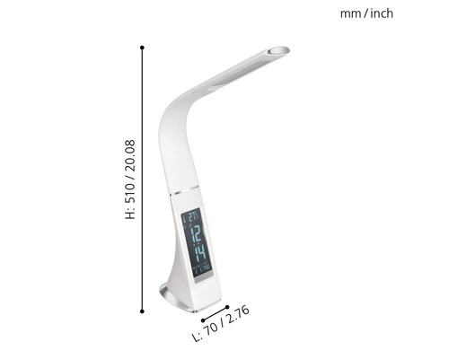 LED Schreibtischleuchte mit Anzeige von Uhrzeit, Datum und Temperatur, Höhe 510 Millimeter
