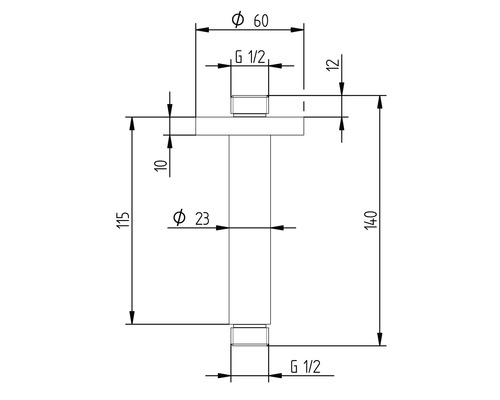 Technische Zeichnung eines Ventils mit Maßangaben