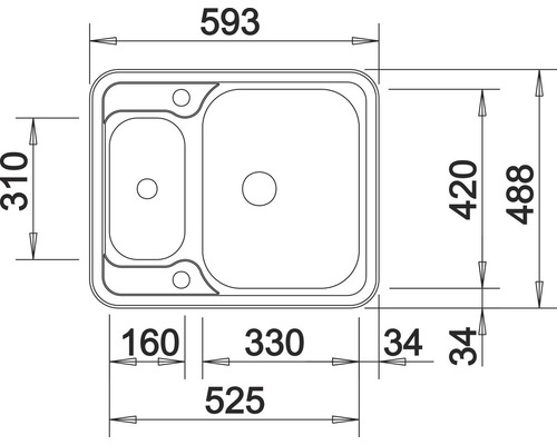 Abmessungen einer Spüle mit zwei Becken