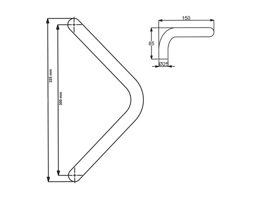 Technische Zeichnung eines Handlaufs mit Maßangaben