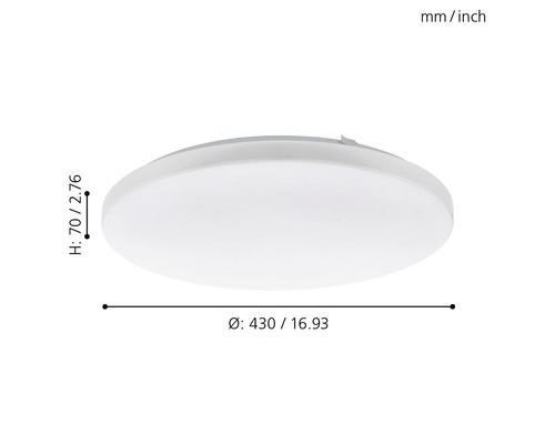 Runde Deckenleuchte mit den Maßen 430 mal 70 Millimeter