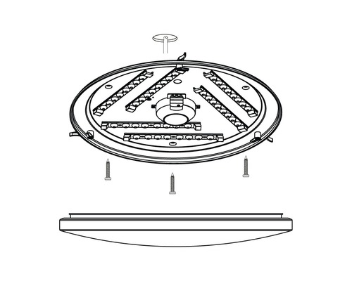 Explosionszeichnung einer Deckenleuchte mit Schrauben
