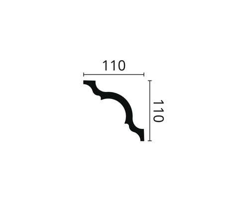 Technische Zeichnung eines Zierelements mit den Maßen 110 x 110 mm.
