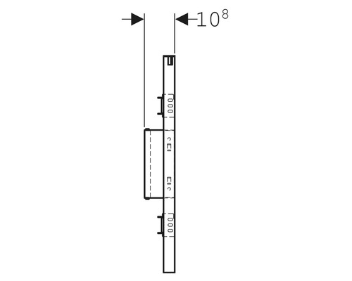 Technische Zeichnung eines Badezimmerprodukts mit Maßangabe 108 Millimeter.