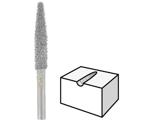 Diamant-Frässtift und Schemazeichnung einer Nutfräsung