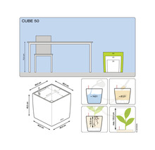 Pflanzkübel Lechuza Cube 50 Komplettset silber inkl. Erdbewässerungsystem Pflanzeinsatz Substrat Wasserstandsanzeiger-thumb-3