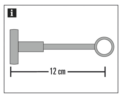 Technische Zeichnung einer Gardinenstangenhalterung mit Maßangabe 12 cm