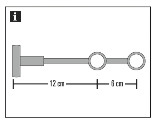 Skizze einer Gardinenstange mit Maßen: 12 cm und 6 cm