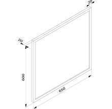 Technische Zeichnung eines Rahmens mit den Maßen 600 x 650 x 20 mm