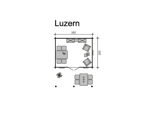 Grundriss des Gartenhauses Luzern mit Maßangaben