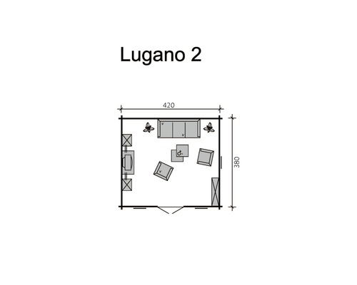Grundriss Lugano 2 mit Möbeln und Maßen
