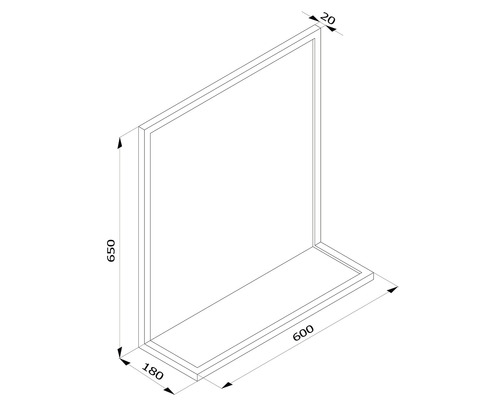 Technische Zeichnung einer Duschwand mit Abmessungen