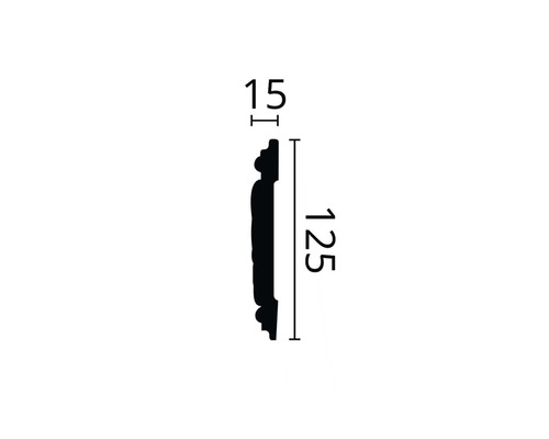 Abmessungen einer Zierleiste: 15 mal 125 Millimeter