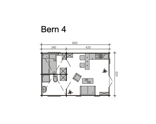 Grundriss des Gartenhauses Bern 4 mit Maßangaben