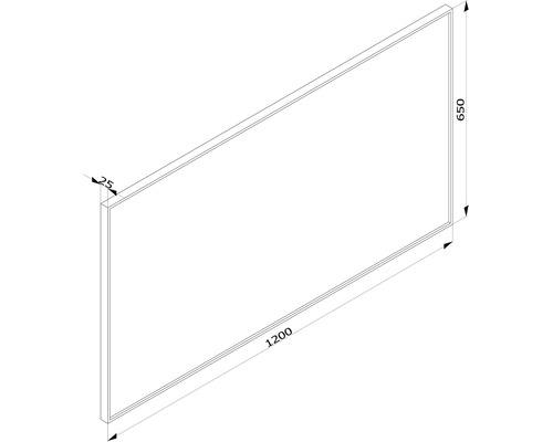Technische Zeichnung einer Wandverkleidung mit den Maßen 1200 x 650 x 25 Millimeter
