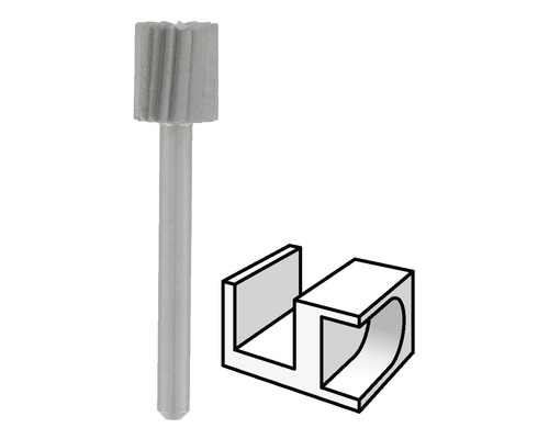 Frässtift mit Schaft und schematische Darstellung einer Nutfräsung