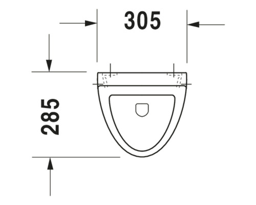 Technische Zeichnung eines Wand-WCs mit den Maßen 305 x 285 Millimeter.