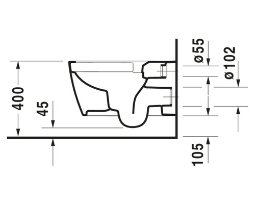 Technische Zeichnung eines Wand-WCs mit Maßangaben