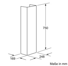 Technische Zeichnung eines Wandschranks mit den Maßen 750 x 169 x 248 mm