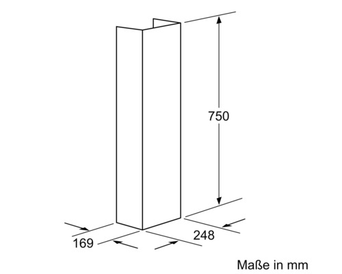 Technische Zeichnung eines Wandschranks mit den Maßen 750 x 169 x 248 mm