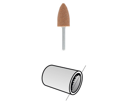 Schleifstift und schematische Darstellung einer Hülse