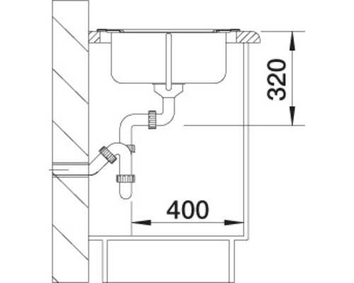 Technische Zeichnung eines Spülbeckens mit Abmessungen 320 und 400.