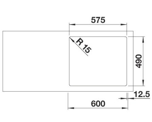 Technische Zeichnung einer Spüle mit Maßangaben