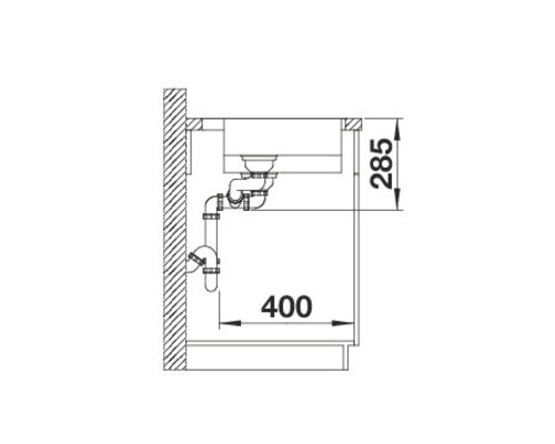 Zeichnung eines Spültischunterschranks mit Maßangaben