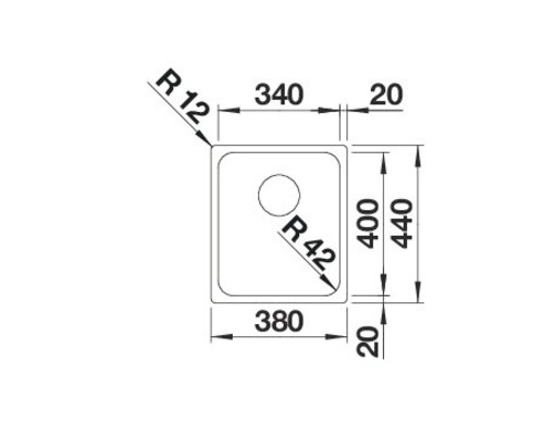 Technische Zeichnung einer Spüle mit Maßangaben