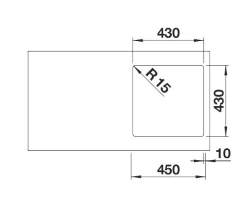 Zeichnung einer Spüle mit Maßangaben