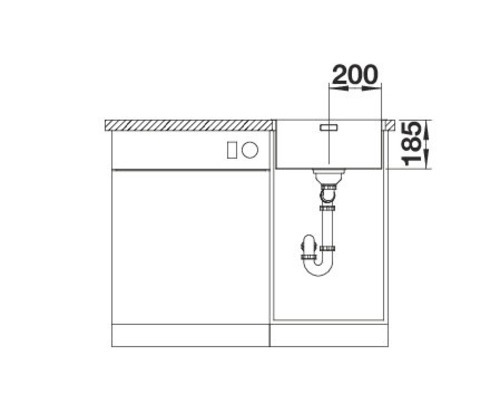 Technische Zeichnung eines Spülbeckens mit Maßen