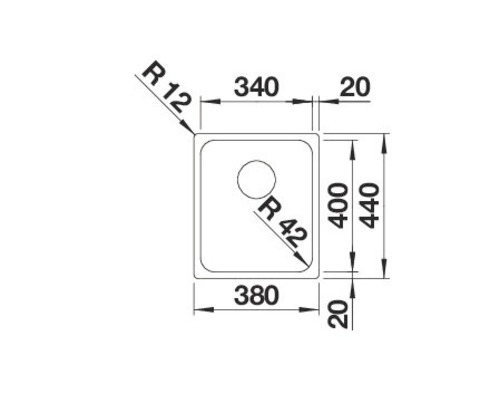 Zeichnung einer Spüle mit Maßangaben