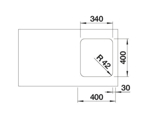 Technische Zeichnung einer Spüle mit Maßen