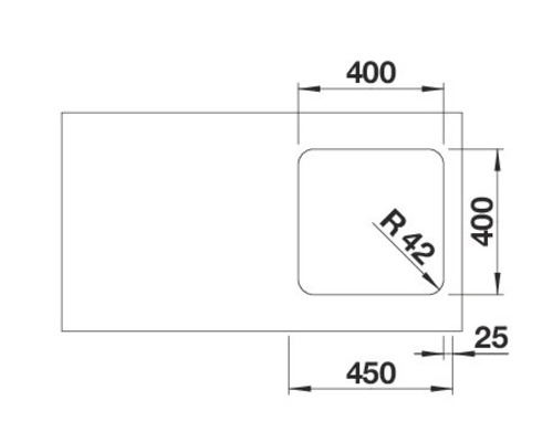 Technische Zeichnung einer Waschtischplatte mit Maßen