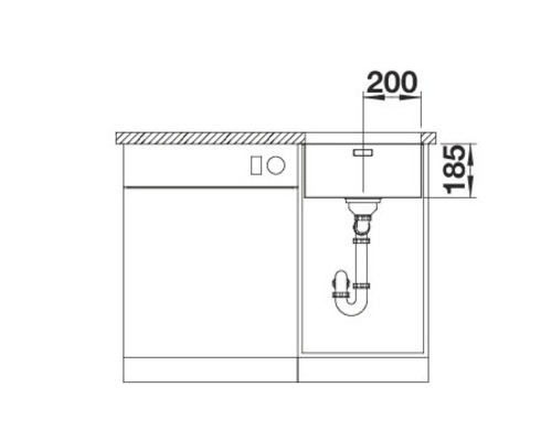 Skizze eines Spülbeckens mit Maßangaben