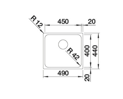 Zeichnung einer Spüle mit Maßangaben