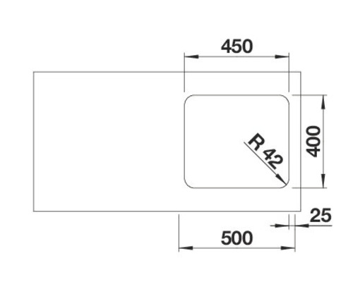 Technische Zeichnung einer Waschtischplatte mit Maßangaben