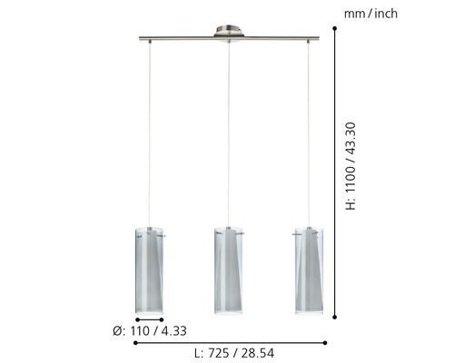 Pendelleuchte mit drei Lampen aus Glas und Metall