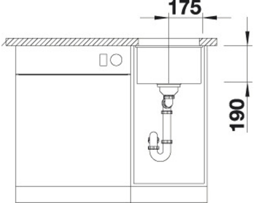 Technische Zeichnung einer Küchenspüle mit Abmessungen