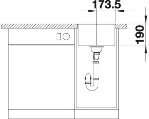 Zeichnung eines Küchenspülbeckens mit Abmessungen
