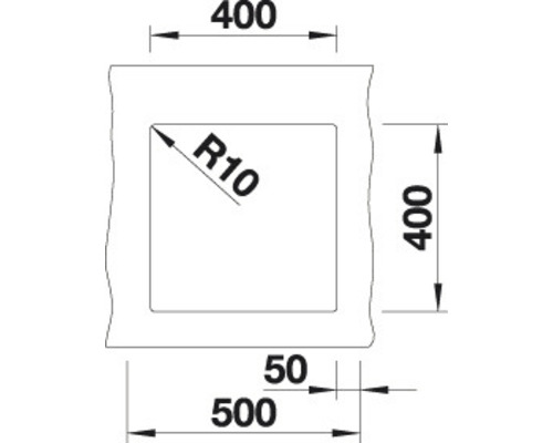 Technische Zeichnung mit Maßangaben: 400, R10, 400, 50, 500.