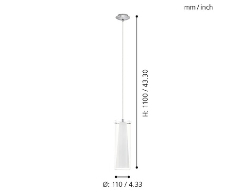 Hängeleuchte mit zylindrischem Lampenschirm und Höhenangabe