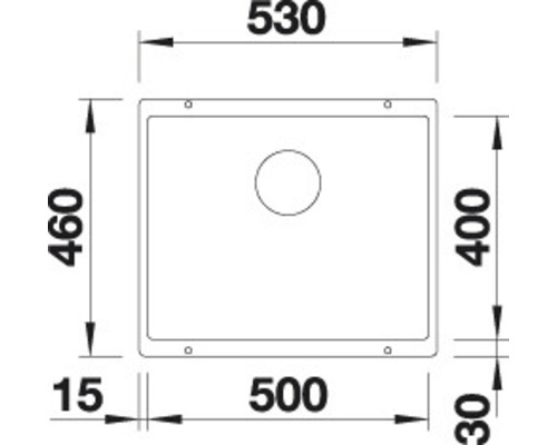 Technische Zeichnung einer Spüle mit Maßangaben: 530, 460, 500, 400, 30 und 15.