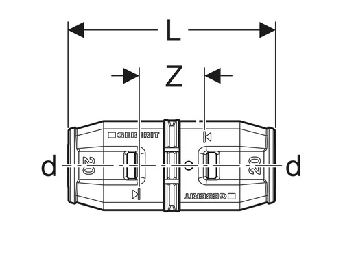 Zeichnung eines Geberit Übergangs mit Maßangaben