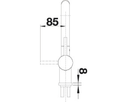 Technische Zeichnung einer Armatur mit Maßangaben: 85 und 8