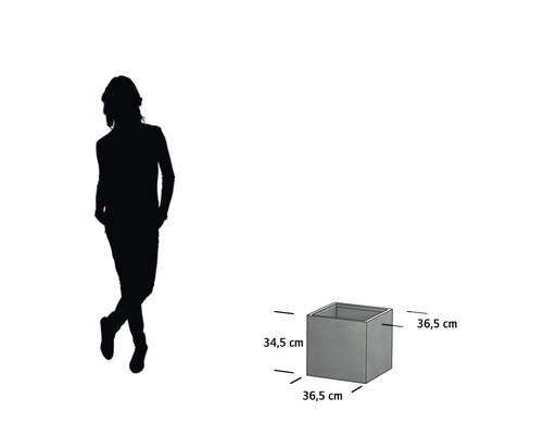 Quadratischer Pflanzkübel mit Größenangaben.