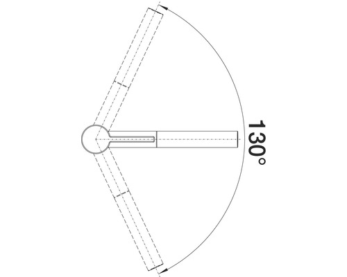 Darstellung eines Schwenkbereichs von 130 Grad